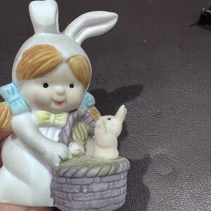 Cute Bunny Girl Figurine with Basket